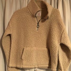 cozy sherpa half zip sweater